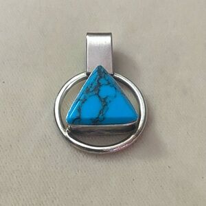 Sterling Silver Blue Turquoise Pendant 925 Mexico